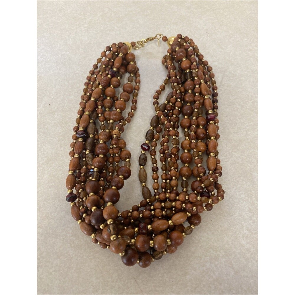 Wooden torsade necklace Joan Rivers necklace Multistrand choker